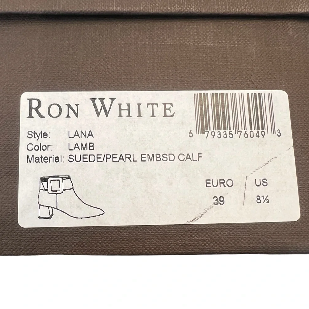 NWT Ron White Lana Cashmere Suede & Pearlized Embossed Lizard Buckle Bootie Lamb